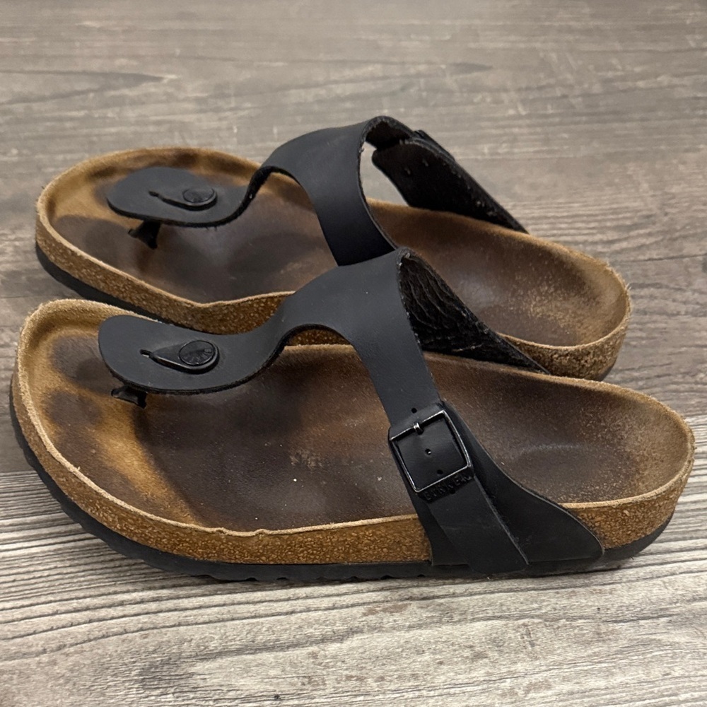 Birkenstock Black Leather Sandals Size 7 - Picture 4 of 6